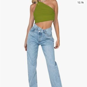 Ruched one shoulder sleeveless crop top